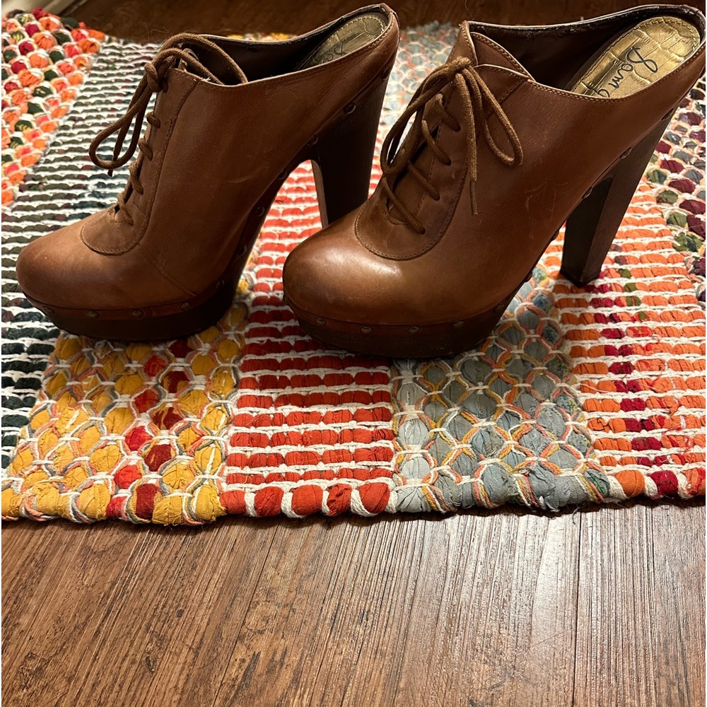 Sam Edelman Brown Leather lace up heeled slip-on clog USA size 10, gently used